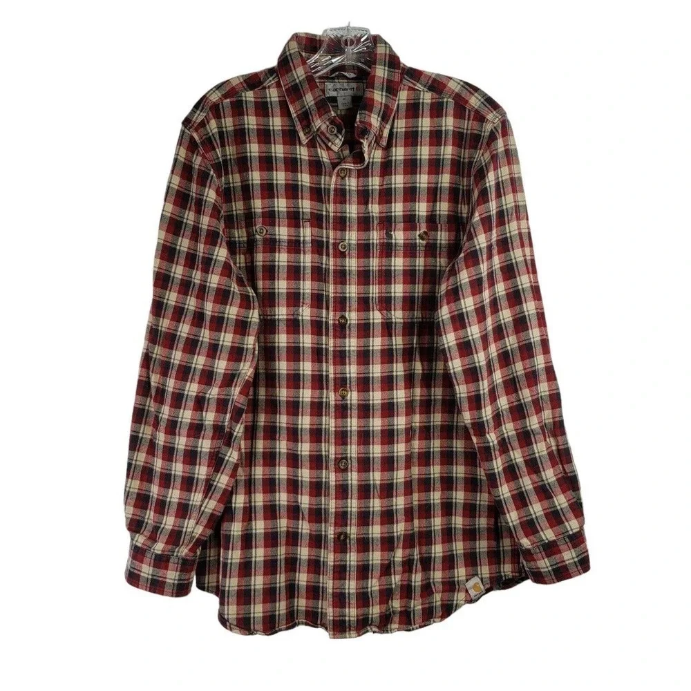 Carhartt Size Medium Plaid Relaxed Fit Long Sleeve Button Shirt Cotton Red
